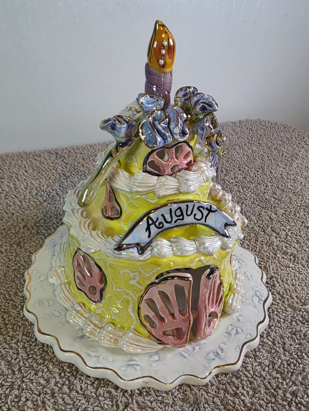 Blue Sky Ckayworks August Peridot Birthday Cake Tea Light Holder By H Goldminc - Picture 4 of 12